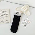 Elegant black JK socks featuring white lace trim and pearls for a sweet ballet aesthetic - One Size / Black