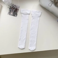 Japanese style white lace mesh knee high socks with floral hollow pattern - One Size / White