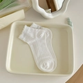 Elegant white pointelle knit socks with delicate scalloped lace edges for women - One Size / Bleached White