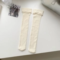 Beige lace high-calf socks with delicate mesh hollow patterns for a feminine JK style - One Size / Beige