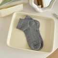 Elegant grey lace-trimmed mesh ankle socks for women in a minimalist Japanese style - One Size / Light Gray