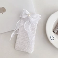 Calze bianche in pizzo con grande fiocco di organza e perla a cuore in elegante stile principessa - Bianco