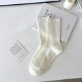 Calcetines media pantorrilla de algodón acanalado blanco crema con textura retro - Talla única / Blanco