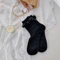 Schwarze Lolita-Socken für Damen mit Satinschleifen, Rüschen und Rautenmuster - Einheitsgröße / Schwarz