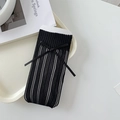 Schwarze Söckchen im Ballett-Stil mit Schleifen und transparentem Rippstrick-Design - Einheitsgröße / Schwarz