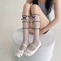 Chaussettes en dentelle blanche avec nœuds noirs et chaussures Mary Jane plates - Taille unique / Blanc Avec Nœud Noir