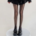Medias de rejilla negras con patrones de lazos verticales y encaje calado suave - Talla única / Negro