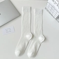 Minimalist white vertical striped calf socks for women with a breathable ribbed design - White Wide Ribbed Long