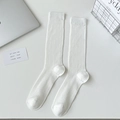 Vertical striped white mid-calf socks for women in breathable cotton knit - White Thin Ribbed Long