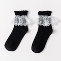 Chaussettes noires style Lolita japonaise avec bordure élégante en dentelle fleurie blanche - Noir