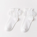 Chaussettes blanches style Lolita avec bordure en dentelle, broderie et maille côtelée - Blanc
