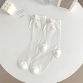 Sheer white bow socks with silk ribbon bow and reinforced toe in sweet Japanese style - One Size / White