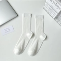 Vertical ribbed white mid-calf socks for women in breathable minimalist cotton blend - Fine Ribbed White