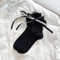 Calze Lolita nere con bordo in pizzo e fiocchi in nastro per scarpe Mary Jane chic - Nero