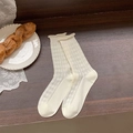 White sheer hollow out mesh socks with sweet heart pattern and ruffled cuffs - One Size / Large Diamond