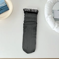 Elegant black mesh lace socks with ruffled edges, sheer floral style for leather shoes - One Size / Black Fine Stripe