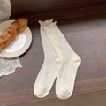 Off-white hollow out crew socks with delicate ruffle cuffs and heart pointelle texture - One Size / All-over Dotted Lines