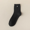 Sweet Lolita black knee high socks with waffle knit texture and silver heart charm - One Size / Black