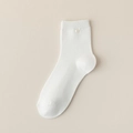 Lolita style white mid-calf socks with cute heart pearl embellishment and mesh texture - One Size / White