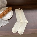 Off-white sheer mesh heart socks with vertical stripes and rolled edges for summer style - One Size / Double Dotted Lines