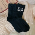 Chaussettes noires de style japonais avec nœud à pois et motif en maille - Taille unique / Noir
