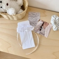 White lace knee-high socks with delicate ruffles and sweet ribbon bow decoration - One Size / White