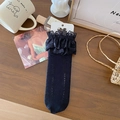 Calze nere in pizzo con motivo a cuori e bordo arricciato in dolce stile JK - Taglia unica / Nero