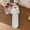 Chaussettes blanches en dentelle avec motifs de cœur et bordure en dentelle - Taille unique / Beige