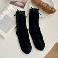 Japanese style black crew socks with back ribbon bows for a sweet balletcore look - One Size / Black