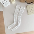 Weiße Overknee-Socken mit hohlem Spitze-Jacquard-Muster in leichtem, atmungsaktivem Stil - Einheitsgröße / Weiß