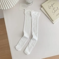 White mesh knee-high socks in a breathable knit fabric with minimalist Japanese style - One Size / White