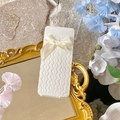 Off-white bow knit socks with wave patterns in a sweet ballet core style aesthetic - Beige
