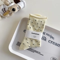 Mid-calf beige cotton socks with black polka dots and paper packaging wrap - Light Yellow