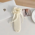 Calze al polpaccio in pizzo crema con grandi fiocchi di raso e nastri lunghi in stile dolce Lolita - Taglia unica / Beige