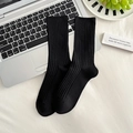 Klassische schwarze Crew-Socken für Damen aus Baumwollmischung mit Rippenstrick-Muster - Breiter Schwarzer Streifen