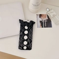 Schwarze Kniestrümpfe aus Spitze mit drei Schleifen und Satin-Rüschenbündchen - Einheitsgröße / Schwarz