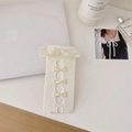 White lace calf-high socks with silk ribbons and ruffles in a sweet Japanese style - One Size / Beige