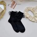 Schwarze Baumwollsocken mit doppellagigem Spitzenbesatz im süßen Lolita-Stil - Einheitsgröße / Schwarz