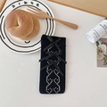 Sweet black Lolita calf socks with ribbon bows and white heart patterns in ballet style - Bow Heart Jacquard Style / Black