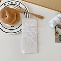 White Lolita calf socks with hollow pattern and sweet ribbon bows on packaging - Hollow Bow Style / White