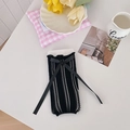 Japanese Lolita black hollow mesh calf socks with a decorative large ribbon bow - One Size / Black