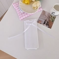 White Lolita hollow-out knit calf socks with elegant satin ribbon bows and wavy edges - One Size / White with White Bow