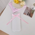 Lolita style white hollow mesh calf socks featuring a sweet pink satin ribbon bow - One Size / White with Pink Bow