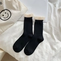 Süße schwarze Wadensocken im Ballett-Stil mit beigen Spitzenrüschen am Bündchen - Einheitsgröße / Schwarz und Beige