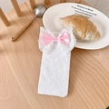 Sweet white lace mesh socks featuring a pink satin bow decoration for girls - White Base Pink Bow