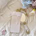 White lace bow socks for girls with hollow mesh design and sweet ribbon trim accents - One Size / Beige