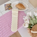 Sweet cream white lace mid-calf socks with floral cutouts and ruffled frill trim cuffs - Beige