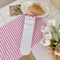 White lace crew socks with red ruffle trim and floral hollow pattern for summer style - White with Red Edge