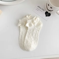 Chaussettes Lolita blanc crème avec bordure volantée en satin et motif tricoté - Taille unique / Beige (Motif Losange)