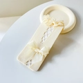 Calze Lolita in pizzo bianco crema con maglia a rete e dettagli di fiocchi in raso - Taglia unica / Beige